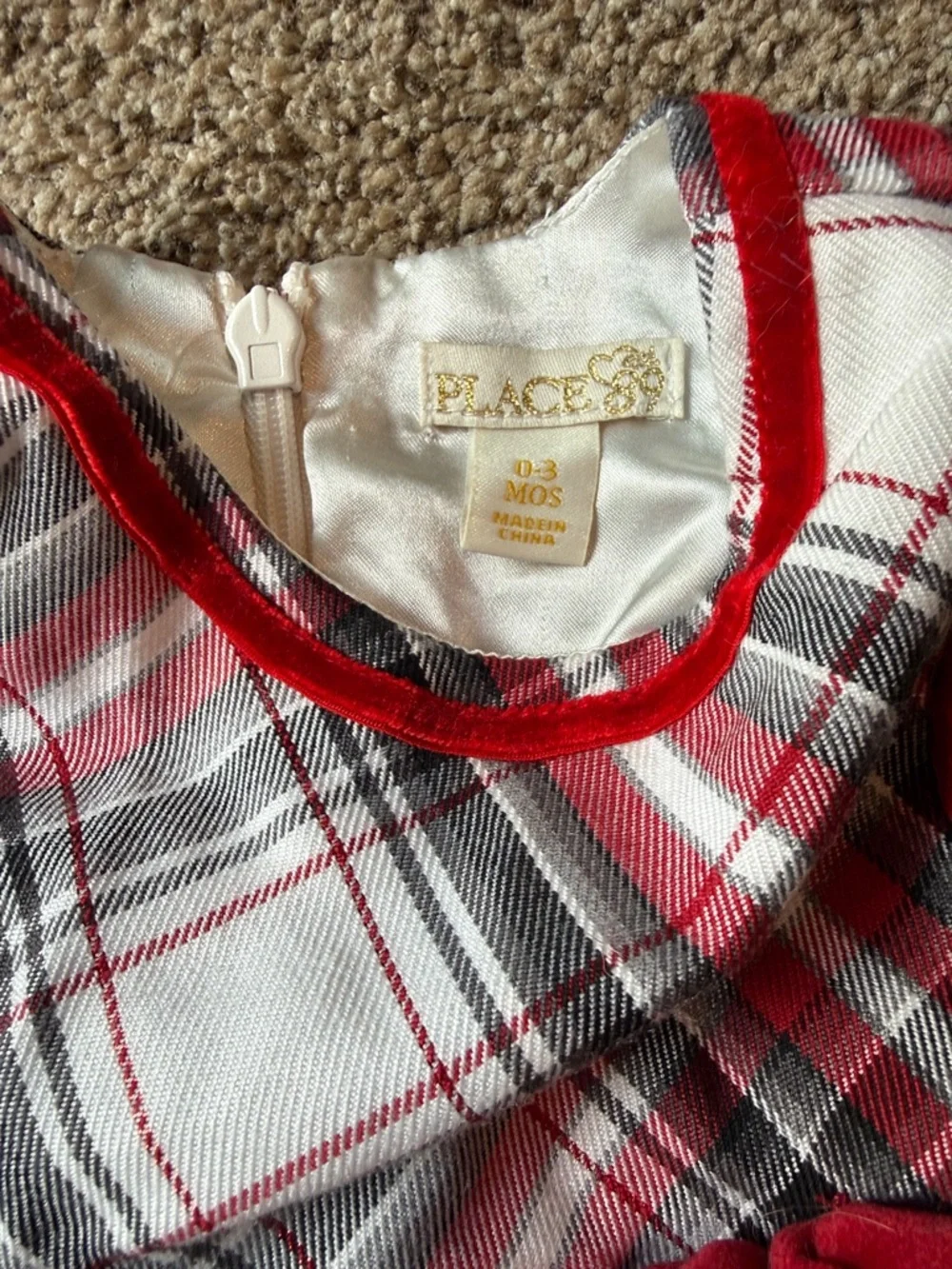 Children’s Place | Red, White & Black Plaid Dress w/ Velvet Trim & Bloomers - Picture 2 of 10